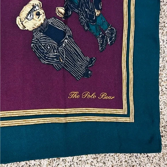 Vintage Ralph Lauren Polo Bear Silk Scarf Used